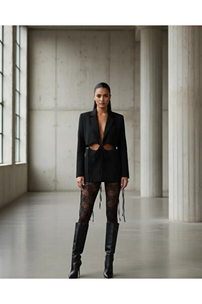 Afitapbutikmoda Pencere İp Detay Özel Tasarım Mini Ceket Elbise