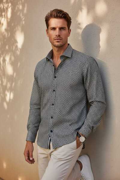 Louis Fabel Tiny Pattern Long Sleeve Men's Shirt