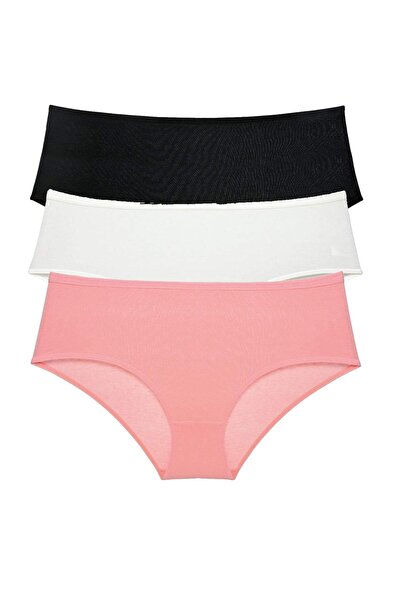 Mestore 3 Pieces Women's High Waist Bato Panties Black Cream Powder