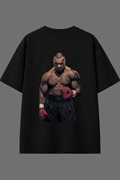 VSRN Tricou negru oversize cu imprimeu pe spate, design Angry Boxer