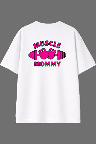 VSRN Μπλουζάκι Muscle Mommy με σχέδιο και στάμπα στην πλάτη, λευκό, oversized