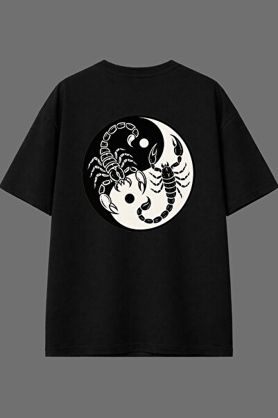 VSRN تي شيرت أسود كبير الحجم بتصميم ساموراي العقرب مطبوع من الخلف