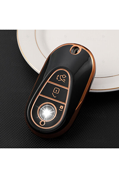 Alazpay Husă pentru chei din TPU auriu pentru Mercedes Benz C E S Class C200 ...