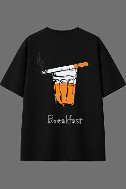 VSRN Tricou oversize negru cu imprimeu pe spate My Breakfast Design