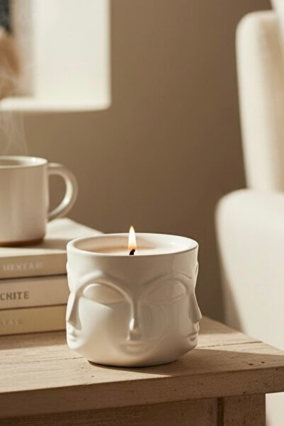 ardesta Dekoratif Mumluk Limon Kokulu | Yüz Figürlü Organik Soya Wax Mum | Ev...