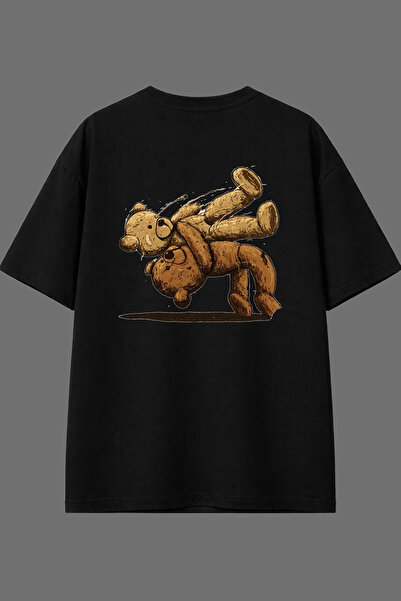 VSRN Teddy Bears Fighting Design, crna oversize majica sa zadnjim printom
