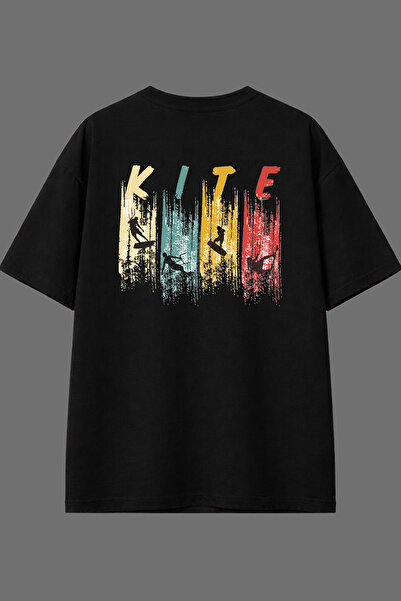 VSRN تي شيرت أسود كبير الحجم بتصميم كايت سكيتبورد وطباعة خلفية