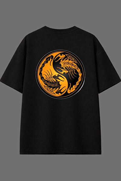 VSRN تي شيرت أسود كبير الحجم بتصميم الساموراي مطبوع من الخلف