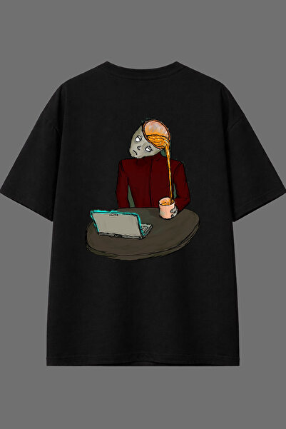 VSRN Black Oversize T-Shirt with a Back Print of the Design'Relieved from Fat...