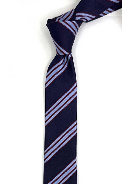 Kravatkolik 4.7cm Burgundy Blue Line Pattern Ultra Slim Silk Tie Ik2338