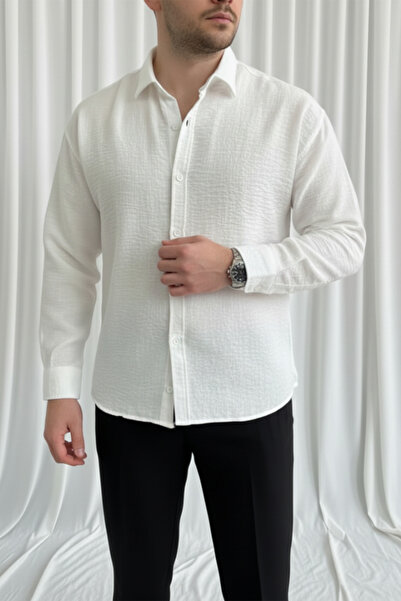 MENOFOURSWEAR Men's Oversize Linen Look Shirt