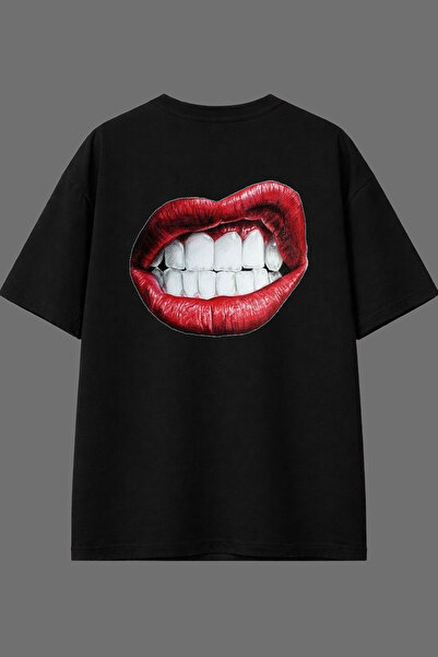 VSRN Tricou oversize negru cu imprimeu pe spate Red Lip Design
