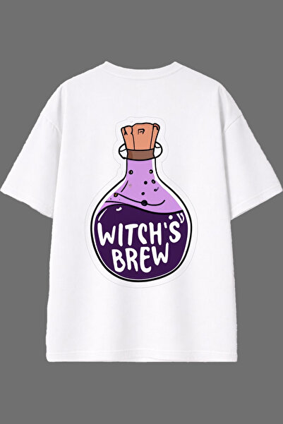 VSRN Tricou oversize alb cu imprimeu pe spate Witch's Brew Design