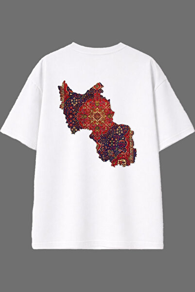 VSRN تي شيرت أبيض كبير الحجم بتصميم سجادة عرقية مطبوعة من الخلف