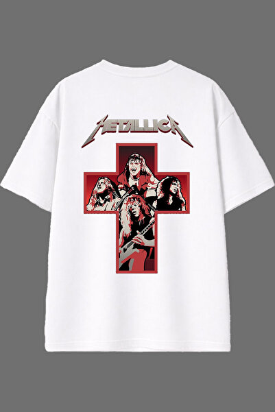 VSRN تي شيرت أبيض كبير الحجم بتصميم هاتش روكستر مطبوع من الخلف