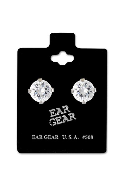 EAR GEAR Earring USA Stainless Steel 316L with 8mm Cubic Zirconia Stone - 508