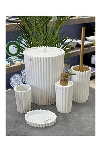 Doğudeko Luxury Polyurethane Milor 5-Piece Bathroom Set Beige