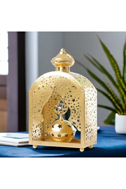 Family Ship مبخرة رمضانية معدنية بشكل فانوس ذهبي