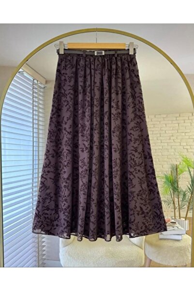 MODA MAÇKA PARK Flocked Tulle Skirt Tulle Skirt with Belt