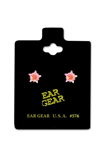 EAR GEAR Earring USA 24K Gold Plated with 5mm Cubic Zirconia Pink Star Stone ...