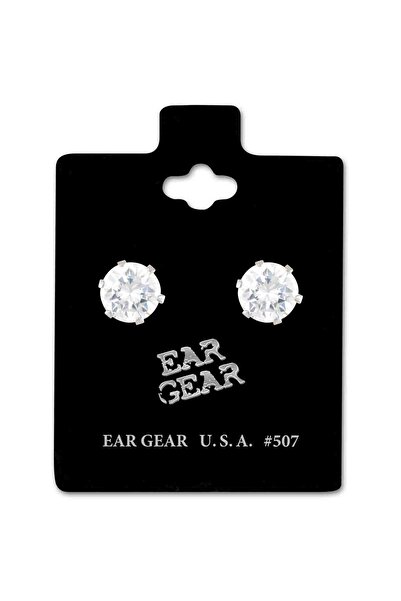 EAR GEAR Earring USA Stainless Steel 316L with 7mm Cubic Zirconia Stone - 507
