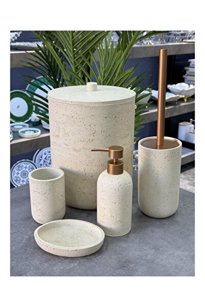 Doğudeko Luxury Polyurethane Mosco 5-Piece Bathroom Set Cream