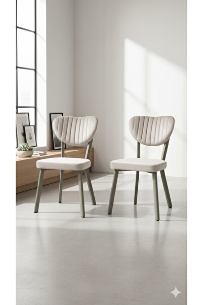 Atolye Casa Beta Serisi 2 Adet Krem Kadife Kumaş Mutfak Sandalyesi Cappuccino...