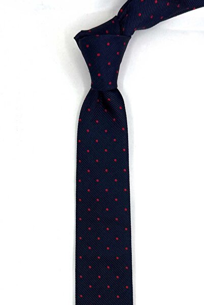 Kravatkolik Cravată ultra subțire din mătase, cu model cu buline, albastru ma...