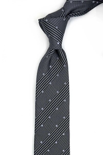 Kravatkolik Cravată din mătase italiană cu model în carouri gri de 6,5 cm IK2308