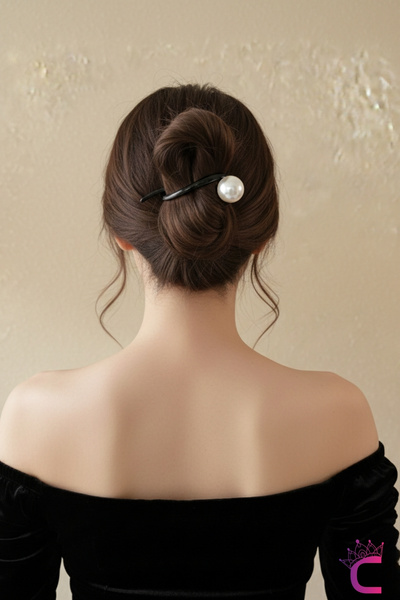 Cinderella Agrafă de păr elegantă pentru femei, retro modernă, neagră cu perl...