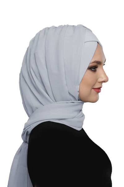 elysianfidan Takmatik Plain Light Gray Ready-To-Wear Turban Hijab with Shawl,...