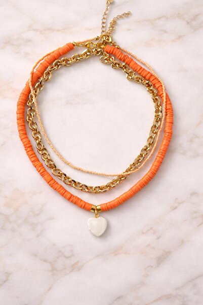 Hi Sisters Riviera Layered - Üçlü Set Fimo Boncuk ve Çelik Zincir Kolye