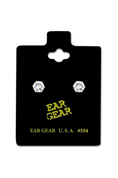 EAR GEAR Earring USA 24K Gold Plated with 4mm Cubic Zirconia Stone - 554