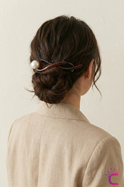 Cinderella Agrafă de păr elegantă, minimalistă, cu perle, din acetat, maro, 1...
