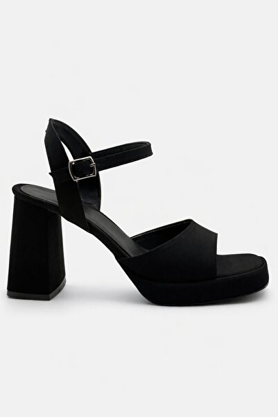 Ajax Siyah Patform Sandalet Abiye Ayakkabı 8 Cm