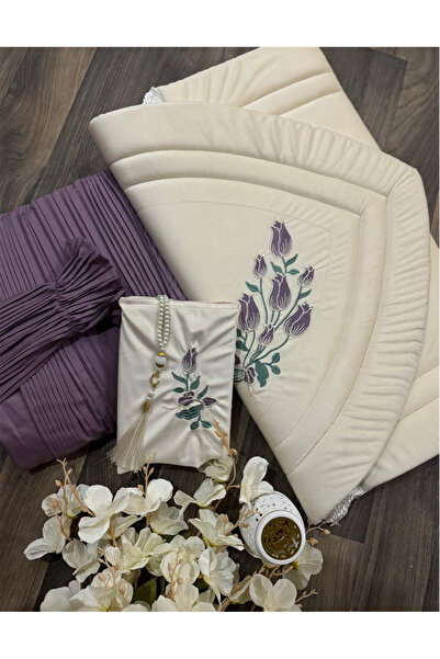 Gerenic طقم صلاة فاخر يتكون من سجادة مبطنة ومريحة بلون بيج فاتح مع تطريز أرجو...