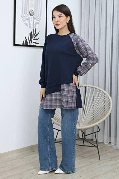 PIOVE Kadın Ekose Detaylı Uzun Kollu Bluz – Plaid Contrast