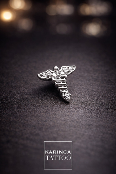 Karınca Piercing Caduceus Yılan Taşlı Labret Piercing Cerrahi Çelik Kulak Hel...