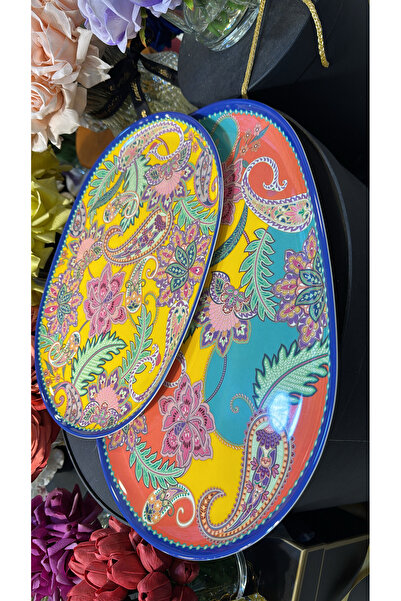 hediye Esterhomedecor 2-Piece Oval Melamine Tray with Handles