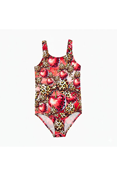 FırsatYeri ملابس سباحة للفتيات مطبوعة بنقشة الكرز والليوبارد، ملابس سباحة مري...