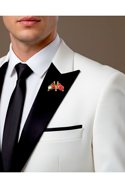 modamira Altın Rengi Türk Bayrağı ve Filistin Bayrağı Yaka Rozeti