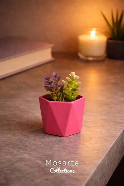 Mosarte Prizma Köşeli Dekoratif Obje / Saksı – Modern Minimal Tasarım - Pembe...
