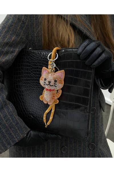 MD Moda Accessories Cute Cat Figurine Drawstring Bag & Keychain Charm with St...