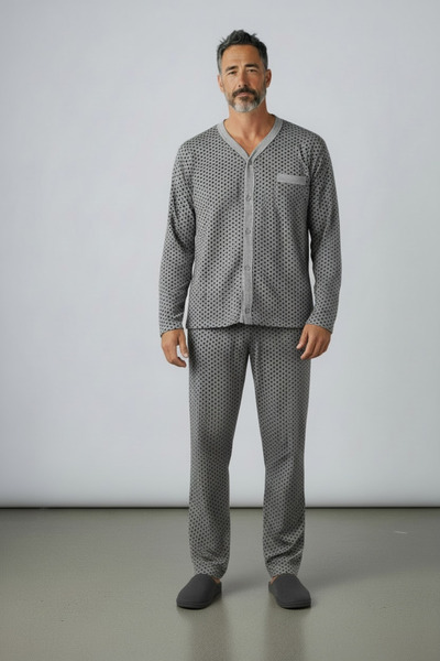 BİLGENS BUTİK Men's Cotton Front Buttoned Pajama Set