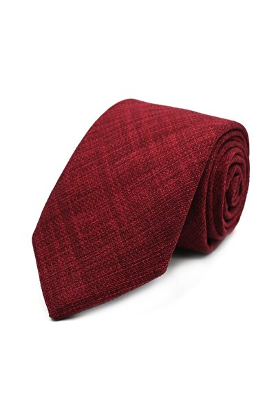 Sade Kravat Bordo Düz Sade Keten Kravat 32921 Bordo