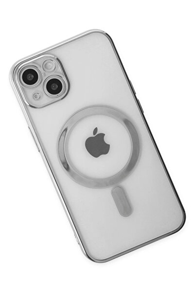 Najmaddin غطاء جديد لهاتف آيفون 14 بلس مغناطيسي آمن من السيليكون الليزري - فضي