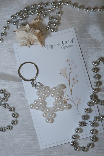 Store İnci Yıldız Anahtarlık 'Kartlı ve Jelatinli' Söz, Nişan, Nikah ve Bebek...