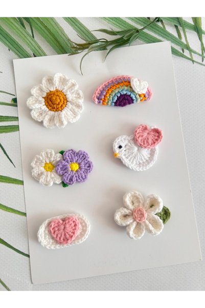 Hand Mother's Since 2024 Saçsız Bebek Tokası 6'lı Klips Handmade %100 Cotton Antialerjik Niş Baby Aksesuar (0-3Yaş)