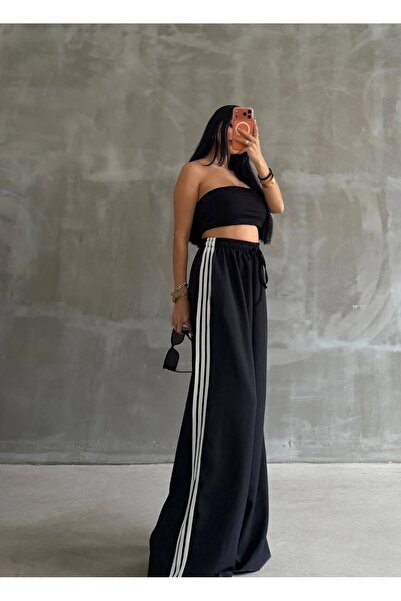 manana fashion High-Waisted, Wide-Leg, Comfortable Pants with Side Stripes an...