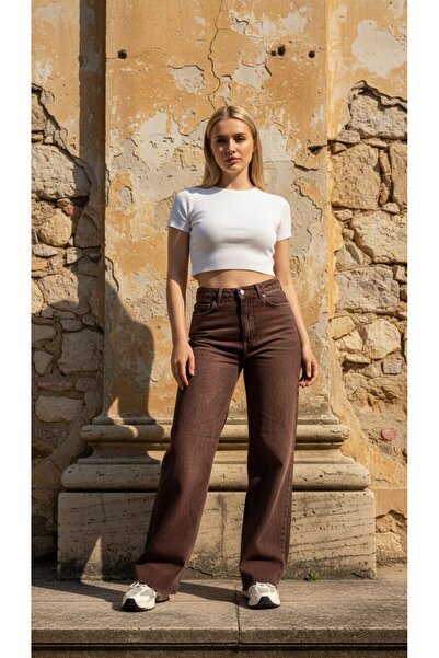 geenz manifacture Тъмнокафяви широки крачоли, къси крачоли, неразтегливи пант...